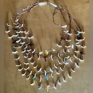 Vintage Native American Zuni Carved Birds Fetish Necklace 5 Strand